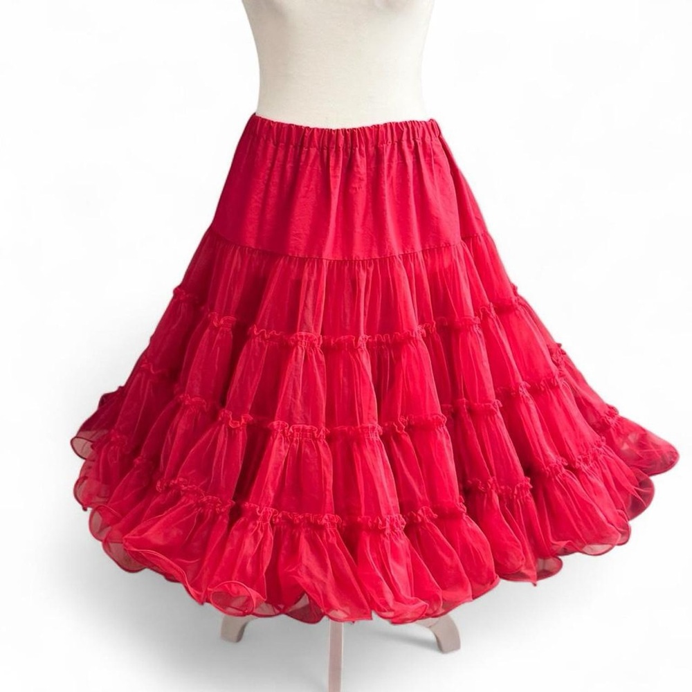 Vintage Malco Modes Red Petticoat Skirt Tiered Crinoline Pinup
